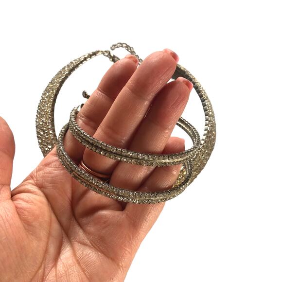 Vintage Rhinestone Crystal Silver Collar Bib Necklace, Hoop Earrings & bracelet - Picture 9 of 13